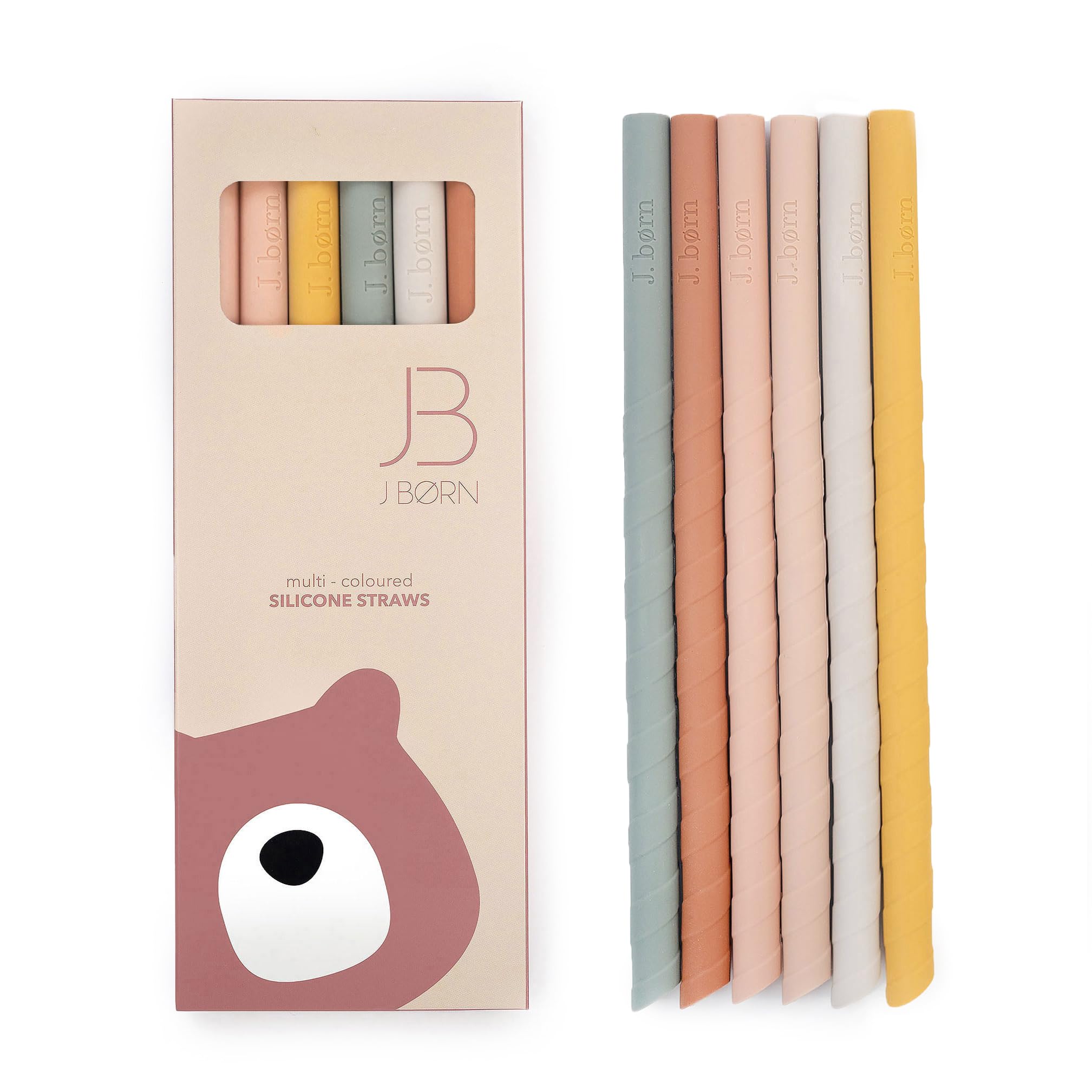 J. Børn, 6 piezas de pajitas de silicona y cepillo de limpieza, pajitas de silicona reutilizables 22cm, rectas libres de BPA con silicona 100% de grado alimenticio (Rosa)