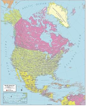 MapSherpa North America Political Wall Map - Compact - 16 x 19.75 inch Poster - Front Lamination