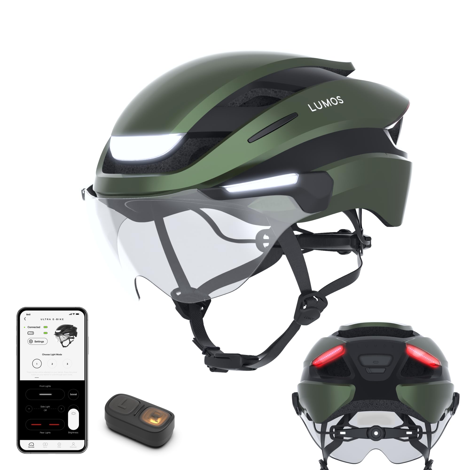 Lumos Ultra E-Bike Smart Helmet | NTA 8776 Certified | Front & Rear LED Lights | Retractable Face Shield | App Controlled | EBike, Scooter, Cycling,