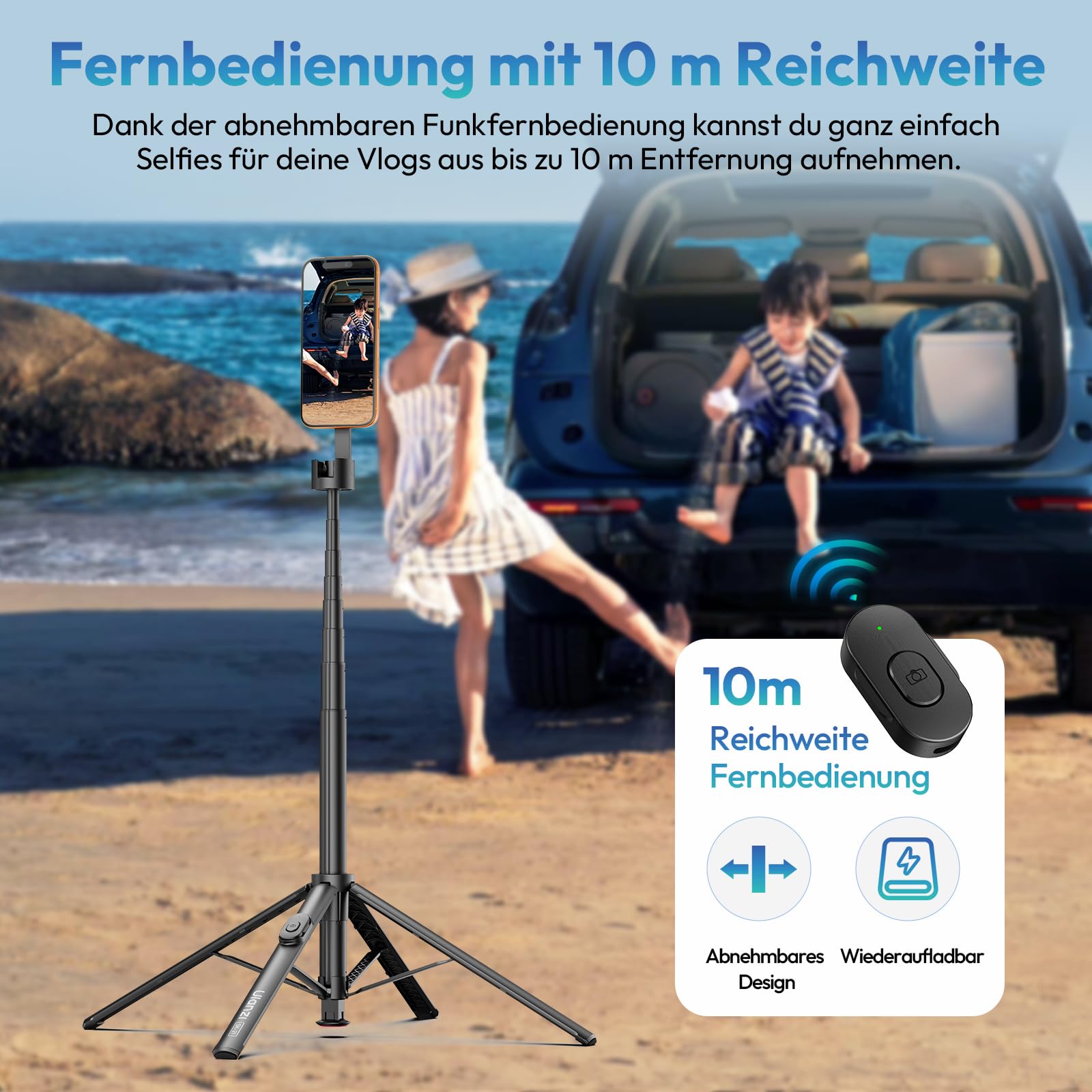 ULANZI SK-21 [2026 Aktualisierte] 180cm Pop-up Magnetisches Handy-Stativ Automatisches Öffnen/Schließen Ständer Vierbeinig, Selfie Stick Bluetooth, Tripod Kompatibel mit iPhone 17 - 12 Magsafe Samsung