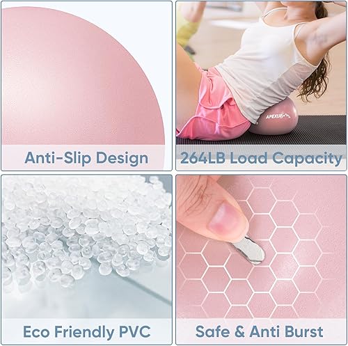 Miniatura 2 de APEXUP 9 Inch Pilates Ball Small Exercise Ball for Yoga, Fitness, Balance, Core Workout, Physical Therapy Rosado,Negro,Verde