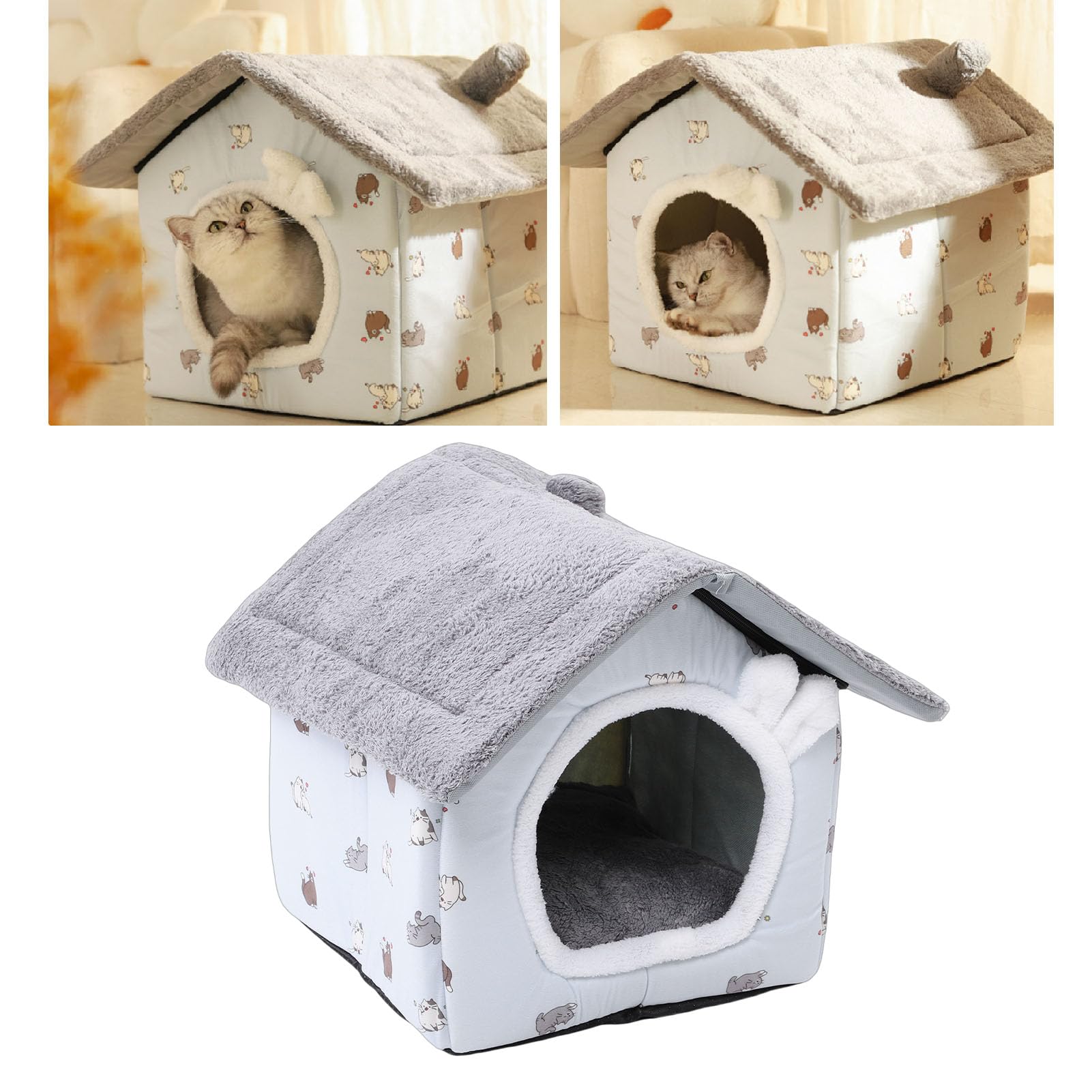 Cuccia Chiusa per Gatti da Interno, Tenda Calda per Grotta per Animali Domestici con Cuscino Lavabile Rimovibile, Accogliente Rifugio per Gatti e Cani di Piccola Taglia, 14,96x14,17x14,17
