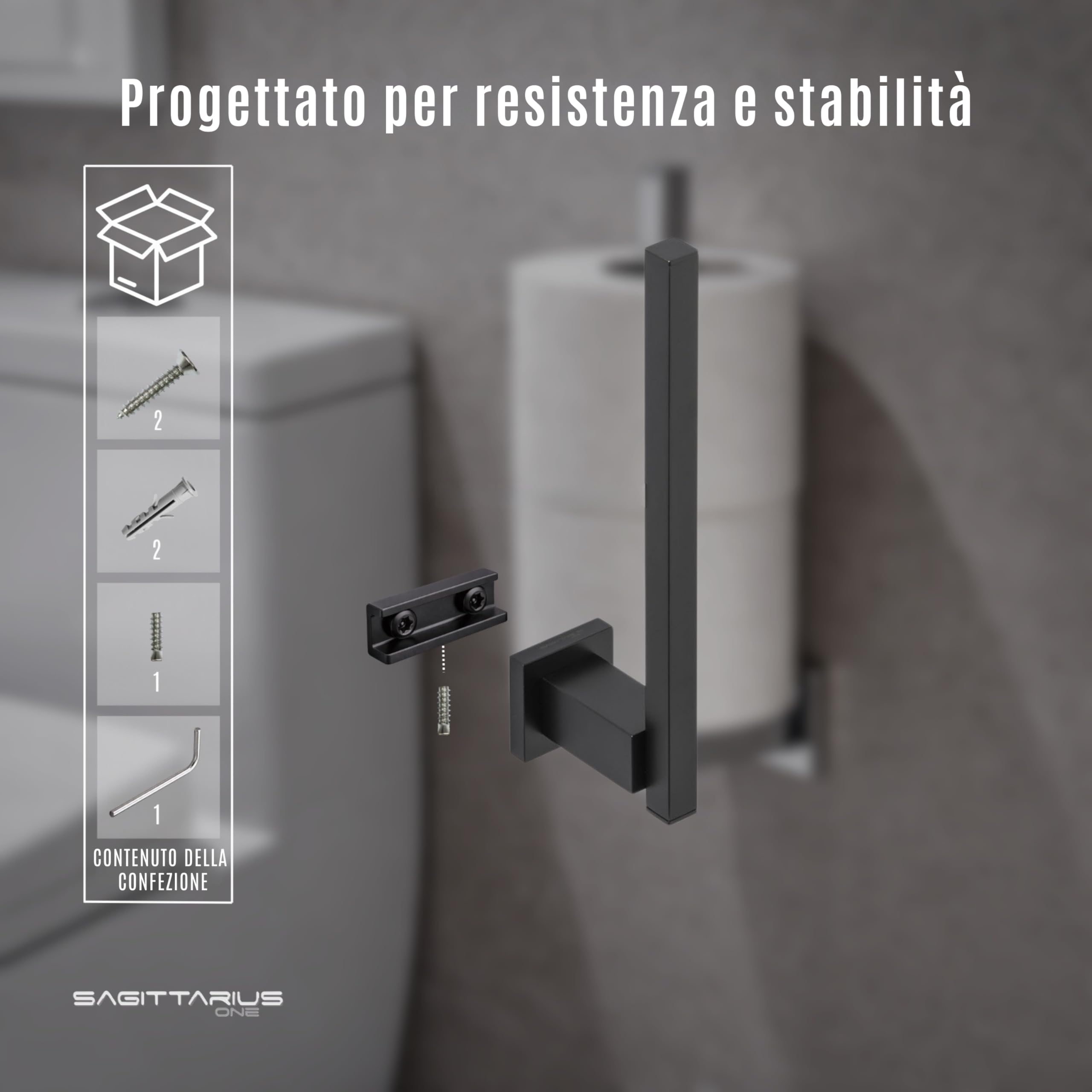 270S1-B Porta Rotolo di Scorta da Parete – Ottone Cromato, Design Moderno per Carta Igienica, Nero Opaco – Porta carta igienica adesivo