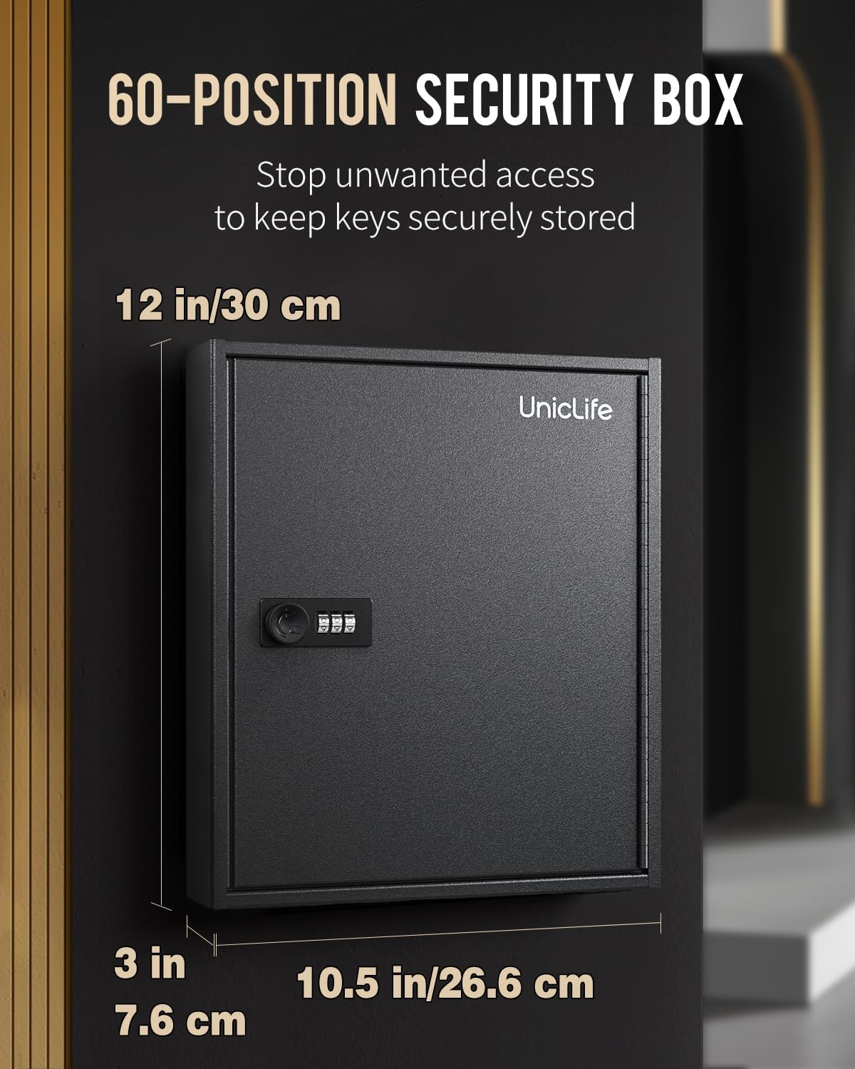 Uniclife Armoire à Clés à Fente 60 Clés avec Serrure à Combinaison à Code Réinitialisable Boîte à Clés Noire Murale avec Casiers à Fentes Étiquettes de Clés Blanches et Marqueur Permanent