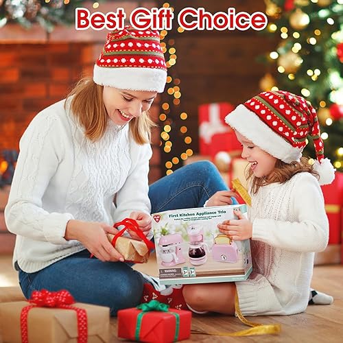 Vista 8 de Juguetes para electrodomésticos de cocina, juego de accesorios de cocina para niños, juguetes de cocina de simulación para niños de 4 a 8 años, Rosa