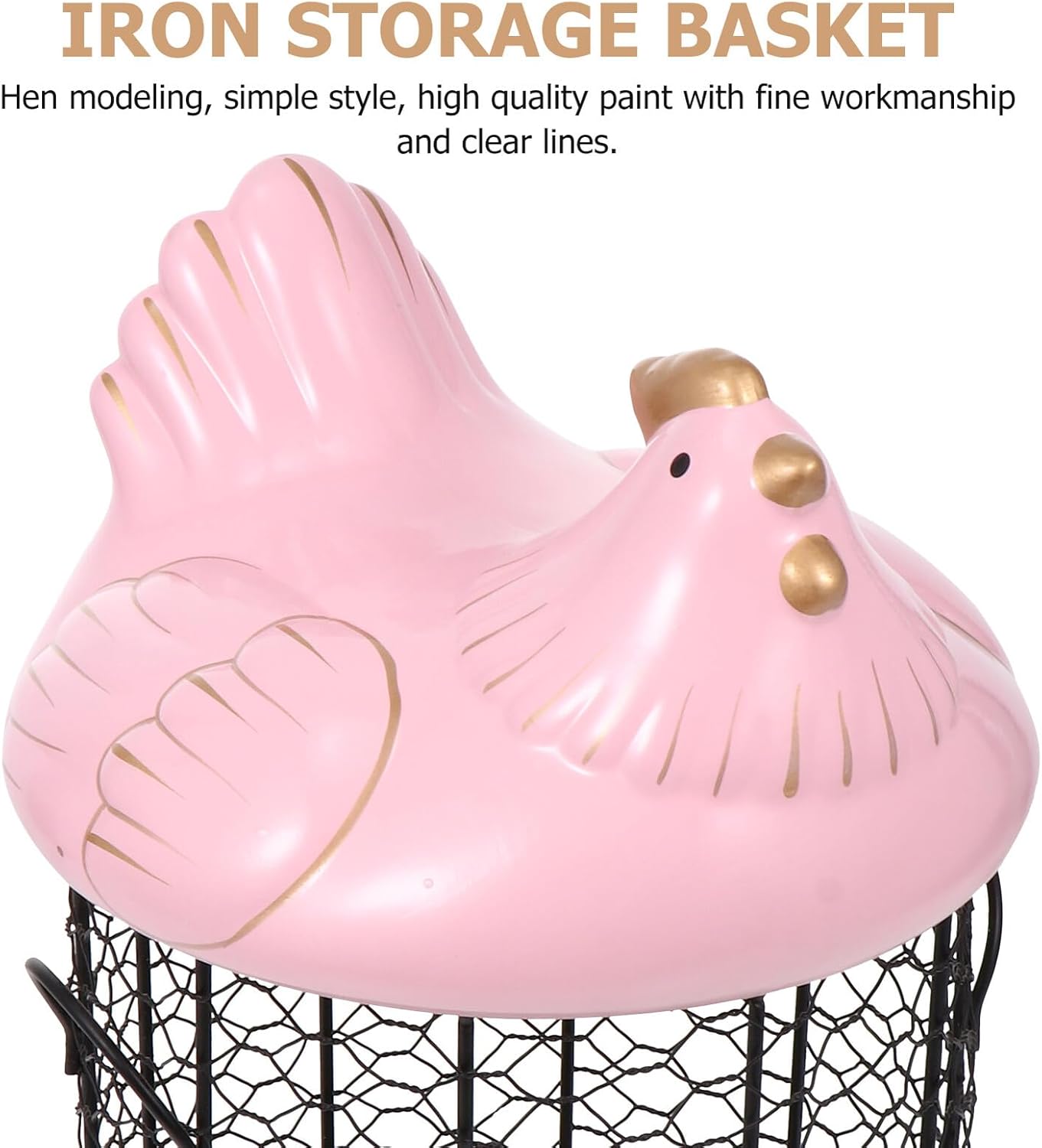 Cabilock Ceramic Egg Storage Basket with Lid and Wire Frame, Pink Accent Kitchen Organizer for Fruit and Egg Container, Southeast Asian Style Household Storage Basket for Countertop Use