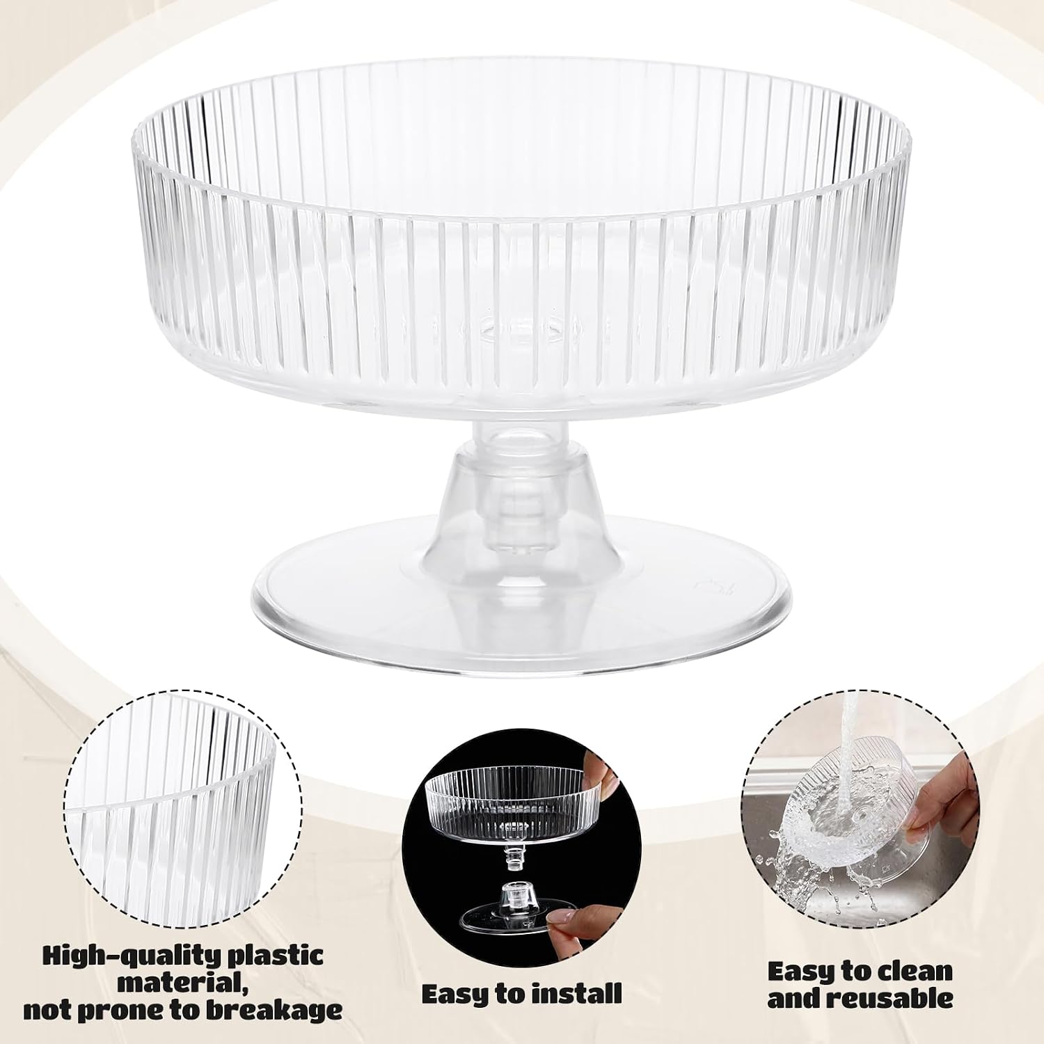 20 Pack Plastic Martini Glasses 6 oz Disposable Vintage Ribbed Coupe Glasses Detachable Champagne Tower Cocktail Unbreakable Dessert Glassware for Wedding Birthday Party Anniversary