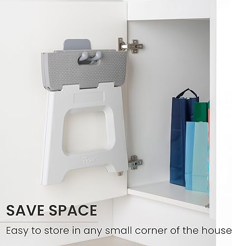 Miniatura 6 de Vigar Taburete plegable compacto, 9 pulgadas, ligero, capacidad de 330 libras, antideslizante, color gris