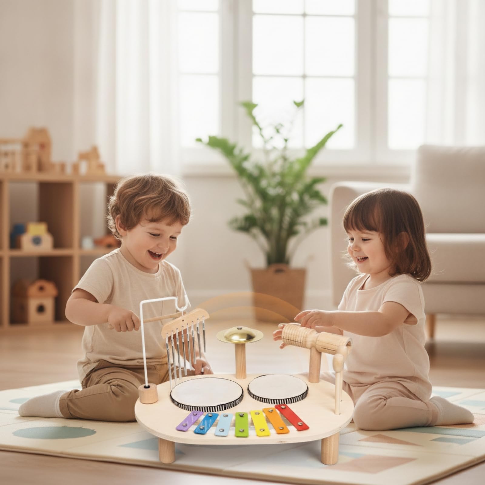 Colcolo Juguete de Percusión para Niños con Completa Base de Mesa con Llaves Metálicas Coloridas Tambores Platillo y Bloque Incluye Mazos Madera y Metal
