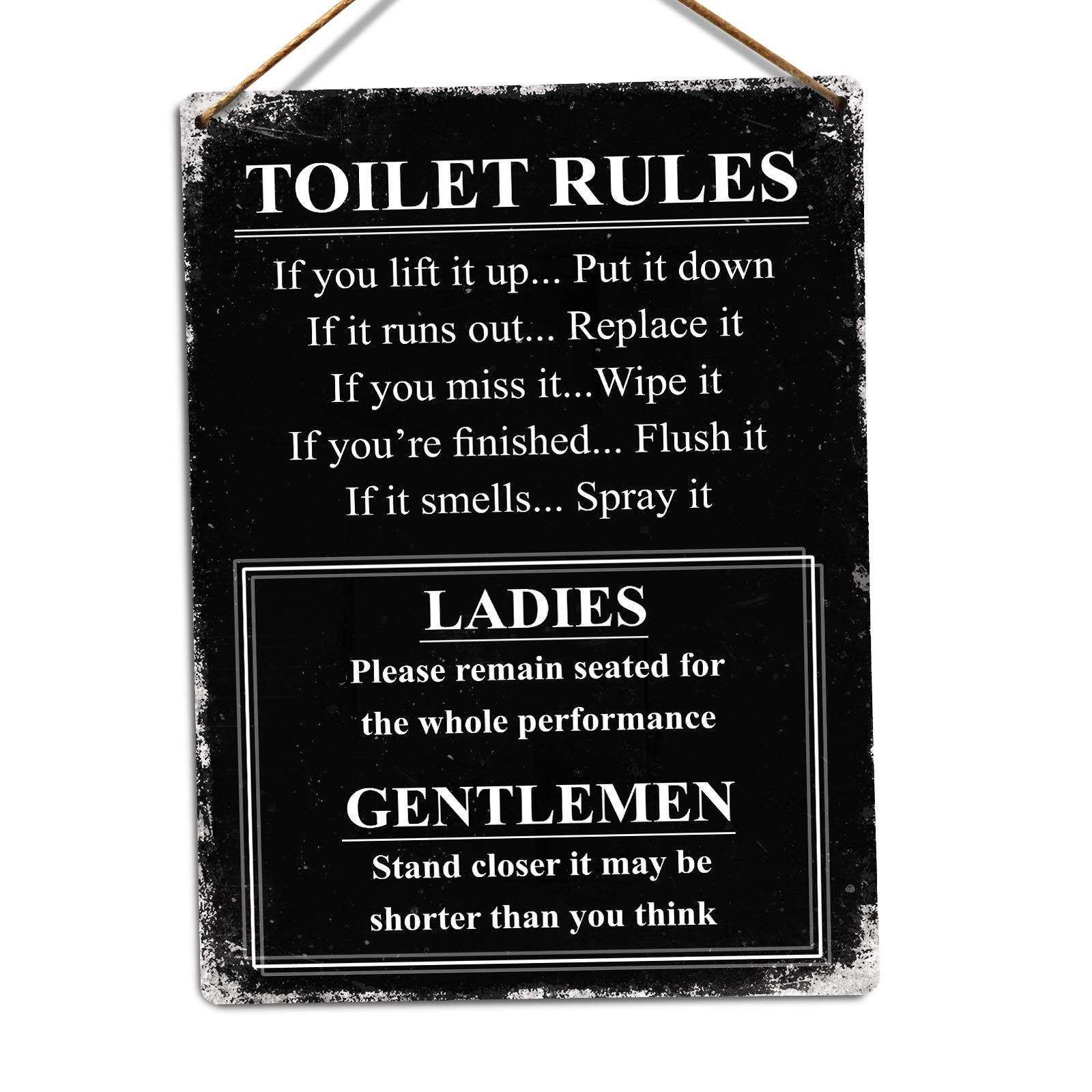 Toasted Merch Black Toilet Rules - – Medium Twine | Printed Metal Wall Sign Plaque