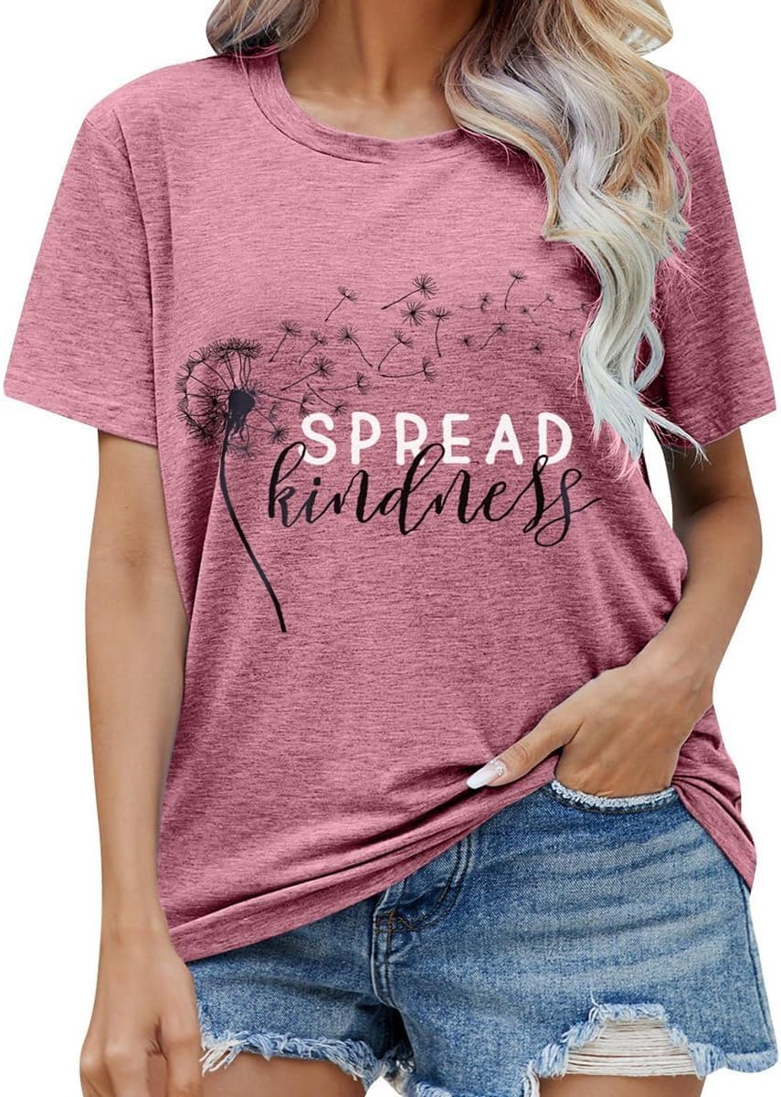 Women's Summer Spread Kindness T Shirts for Women Dandelion Graphic Loose Tees Crew Neck Short Sleeve Casual Printed Cute Top - Image 4