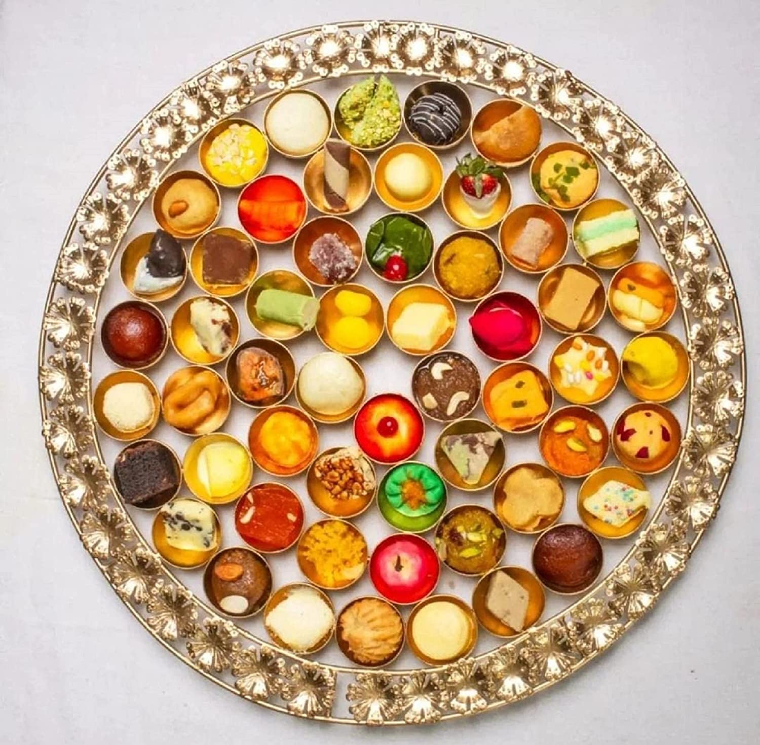 Gracious World Round Shape Special 56 Bhog Thali Poojan/Pooja Traditional Thali Set for Home mandir Pooja thali Decorative .(Colour : Gold)-image-38