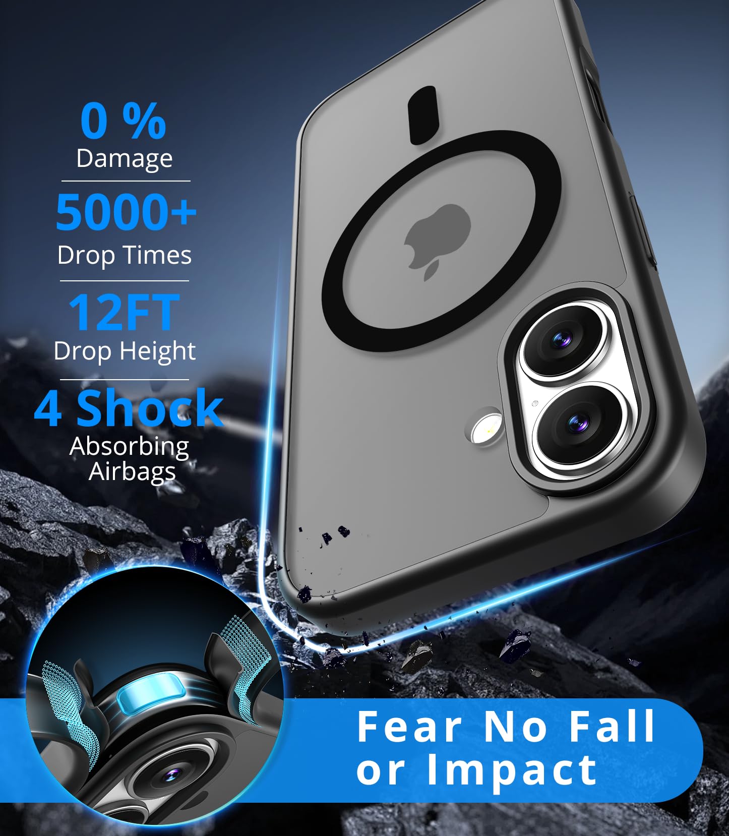 Vansdon Cover Magnetica per iPhone 17 con 1 Pezzi Vetro Temperato, Compatibile con Magsafe, Protezione anticaduta di livello militare, Custodia Traslucida Opaca Sottile Antiurto-Nero