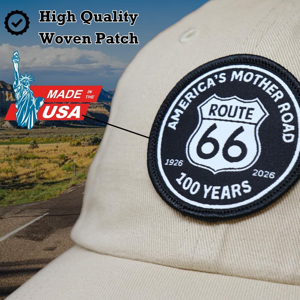 Route 66 America's Mother Road 100 Year Anniversary Cap, Adjustable Strap, Unstructured Fit image 2
