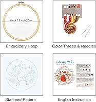 Vista 2 de Louise Maelys Kits de bordado de zorro de otoño para principiantes con patrón de animales otoñales, kit de punto de cruz para principiantes, punto