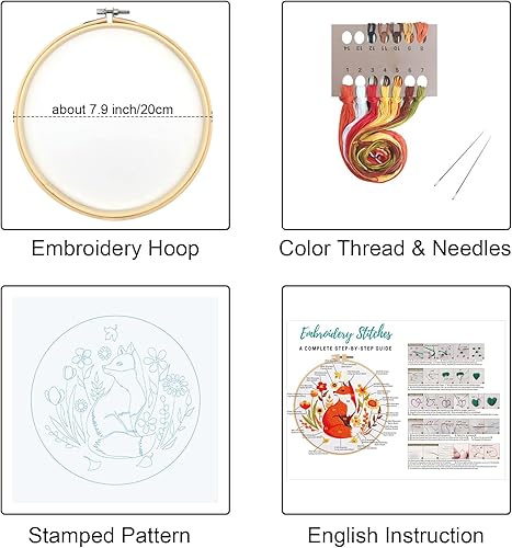 Miniatura 2 de Louise Maelys Kits de bordado de zorro de otoño para principiantes con patrón de animales otoñales, kit de punto de cruz para adultos, kit de punto