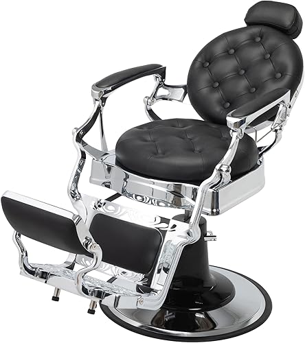 Silla de peluquería vintage resellable para peluquería, silla de salón profesional con metal resistente, silla reclinable hidráulica para salón de