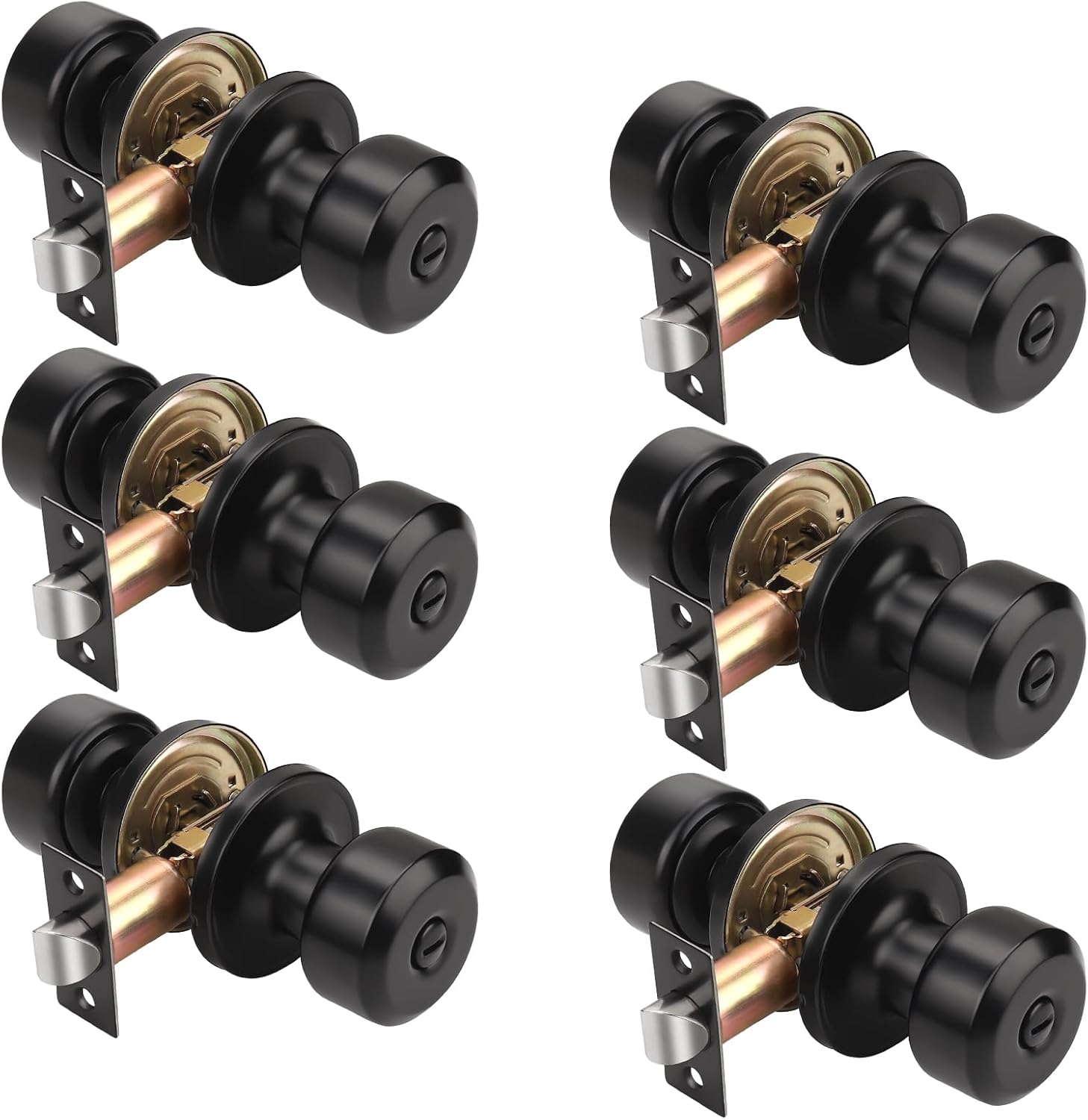 KNOBWELL 6 Pack Matte Black Interior Privacy Door Knob, Keyless Bedroom Bathroom Door Knobs with Lock