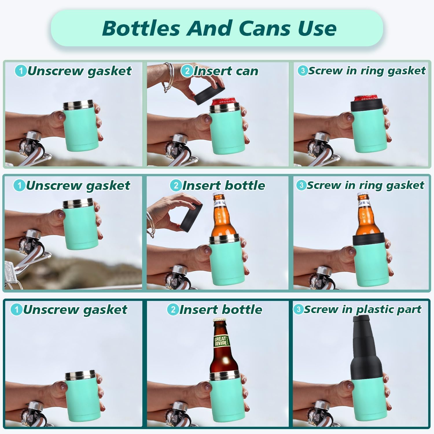 Stepstall 12 oz. Can Cooler Insulator Beer Bottle Holder w/Beer Opener, 4-in-1 Design Slim Can Beer Bottle Cooler, Double Walled Stainless Steel Insulated, Beer Gifts for Men Father (Wild Vine Red) - Image 7