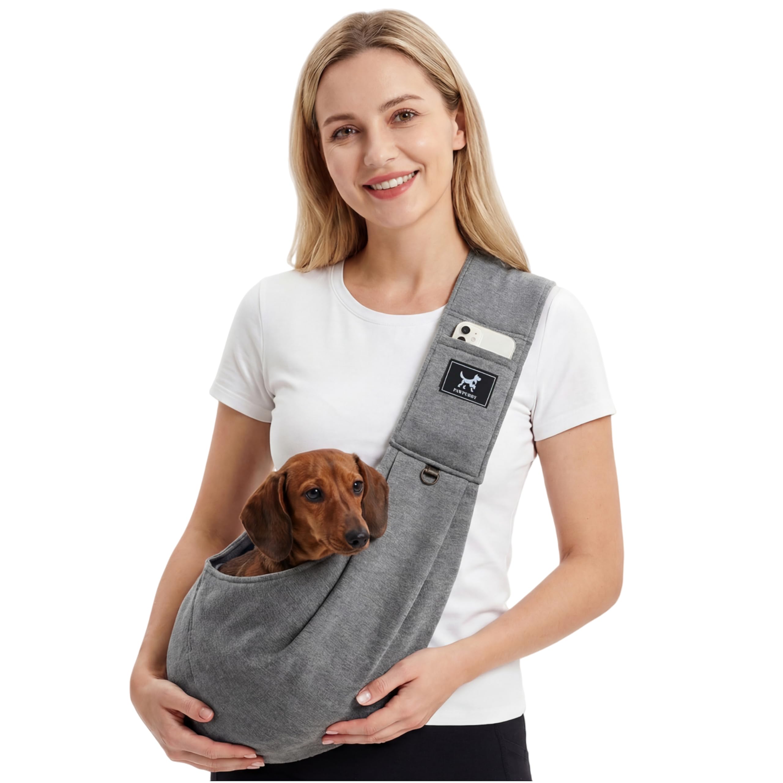 PAWPUBBY Dog Sling Carrier, Wide Padded Shoulder Strap for Extra Comfort, Hands-Free Adjustable Pet Carrier Sling for Small Dogs & Cats, Breathable Lightweight for Travel Walking (Dark Grey, L)