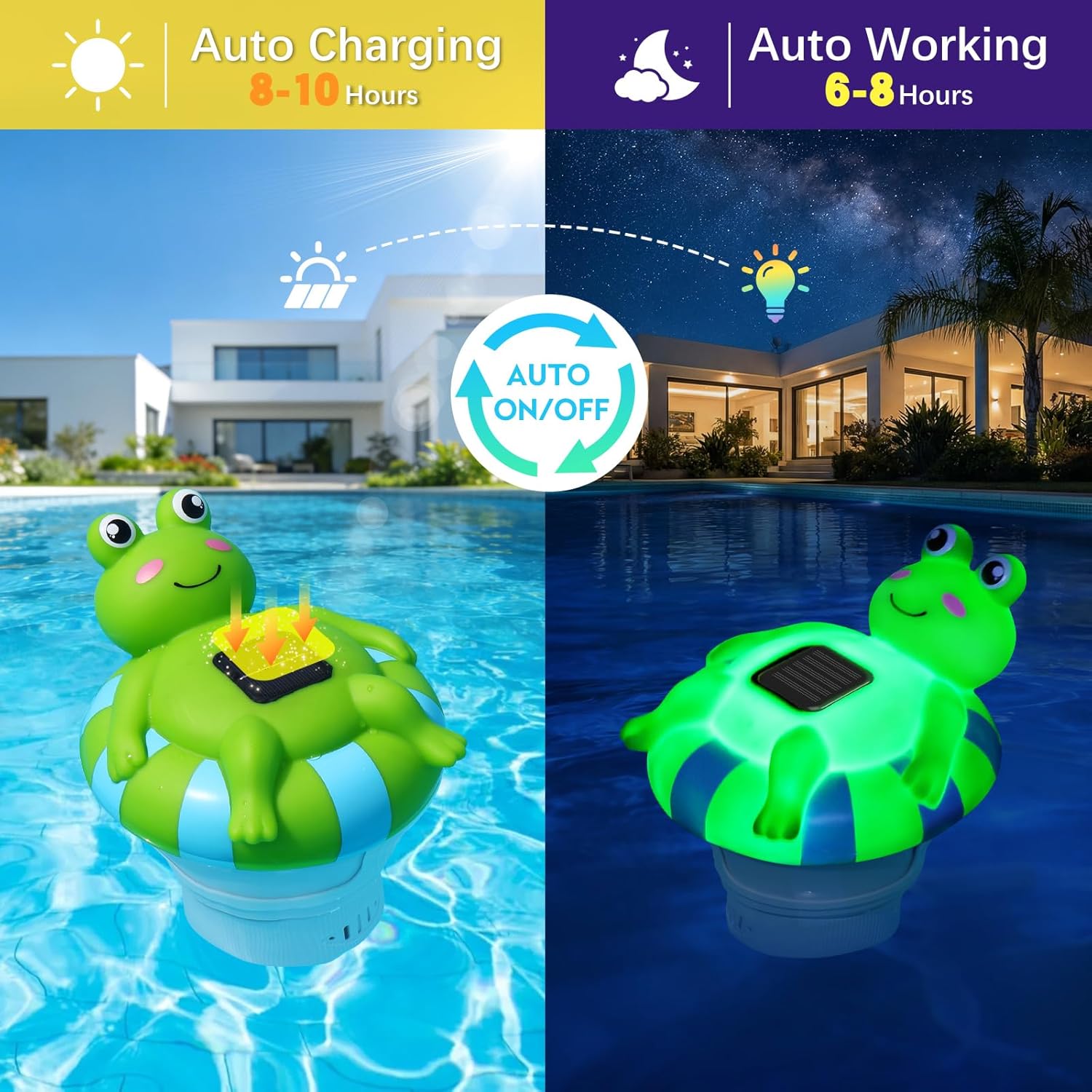 Pool Chlorine Floater for 3 Inch Tablets, Solar Frog Chlorine Tablet Floater with Adjustable Release, Glow in Dark, Large Capacity Floating Chlorines Dispenser for Pool, Hot Tub, Spa (White)