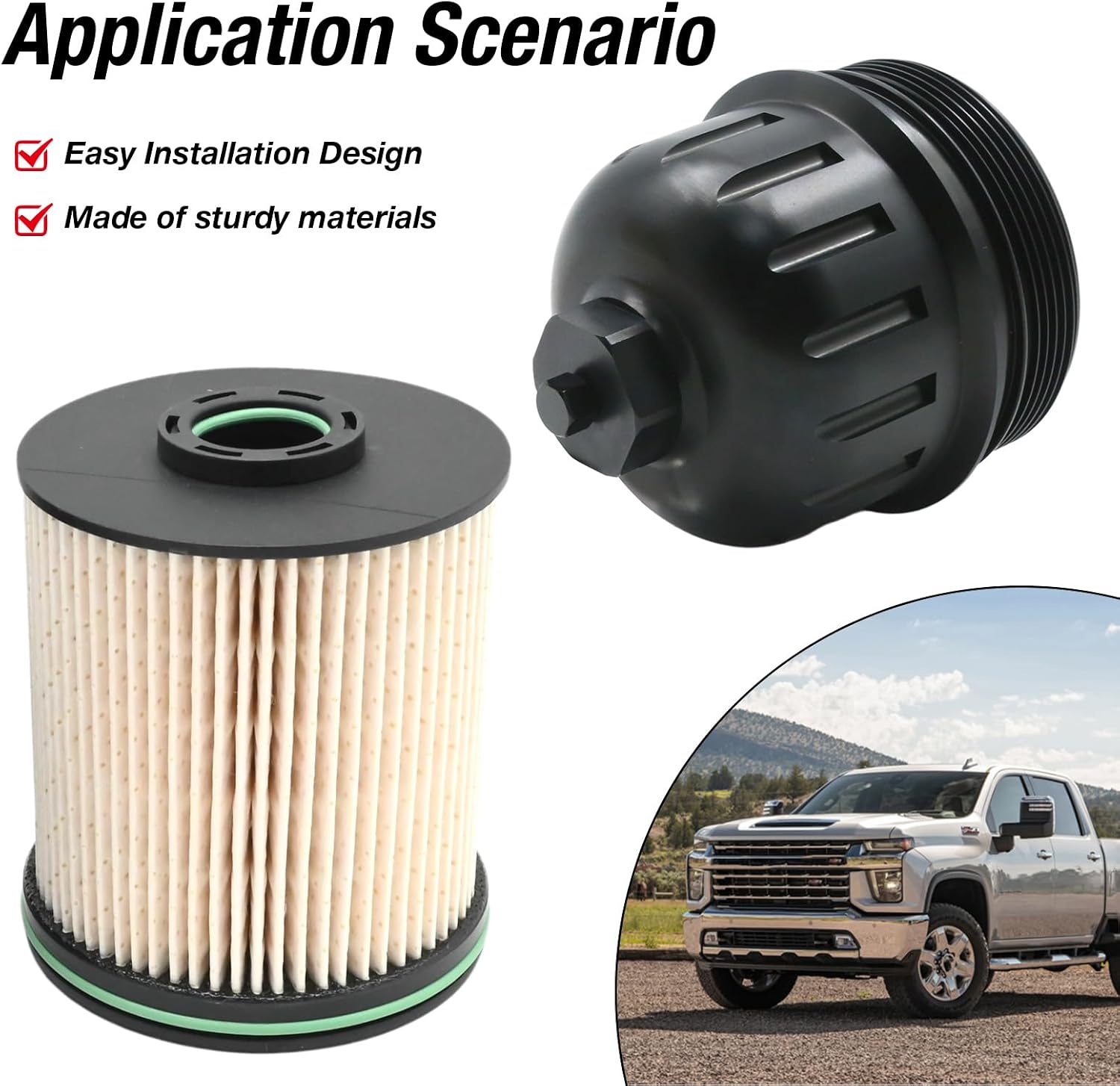 Hoypeyfiy Fuel Filter and Housing Cap, Replacement for Chevrolet Silverado, GMC Sierra 2500HD 3500HD L5P Duramax 6.6L V8 2017-2020, TP1015, 134001, 22937279, 23456595, 23304096