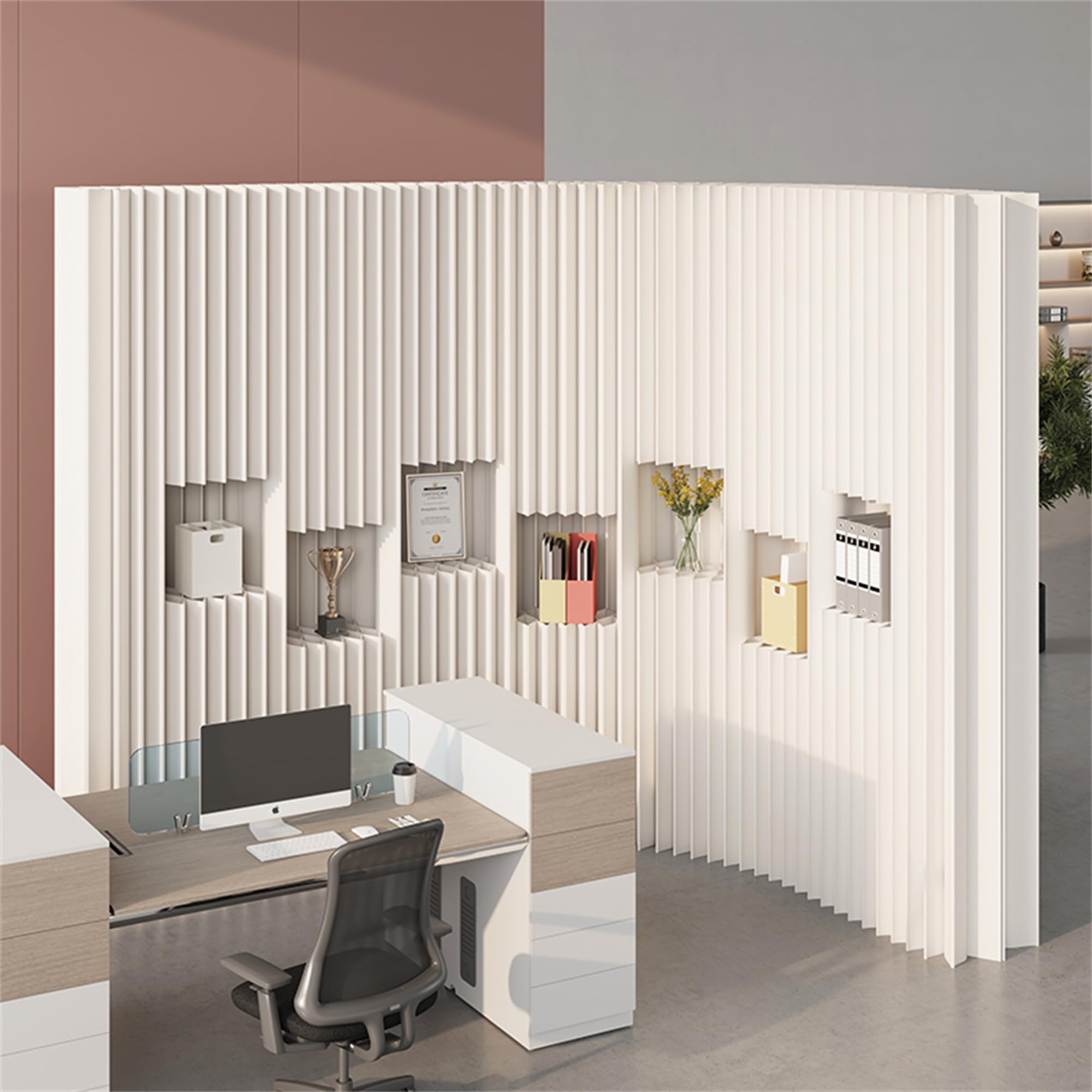 Séparateur de pièce pliable en papier avec étagères de rangement en cube pour la maison