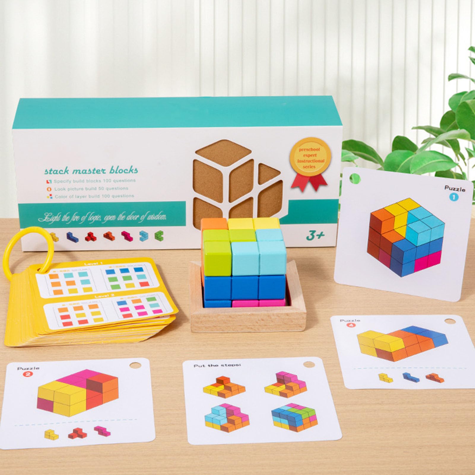 Bloques de Rompecabezas de Cubo de Madera, Juego de construcción de Bloques de Colores 3D