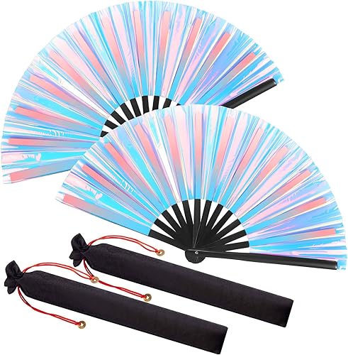 Miniatura 19 de Maitys Large Rave Fan Clap Fans for Line Dancing Large Holographic Folding Hand Fans for Men and Women, Festival, Tai Ji, Kungfu, Martial Art, Láser
