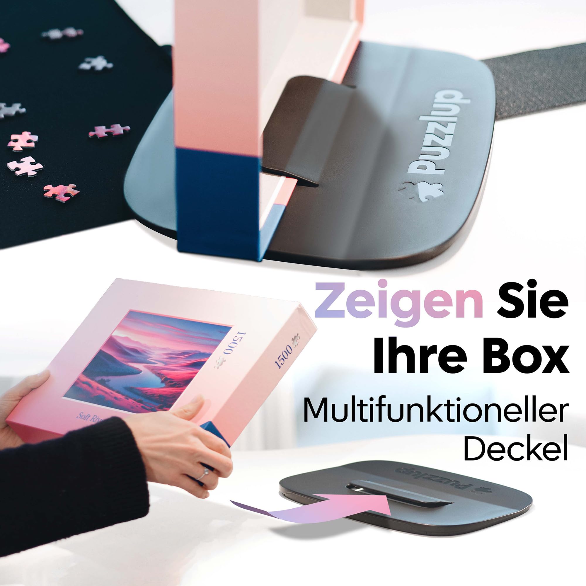 Puzzlup Stapelbare Puzzle Sortierschalen mit Box Anzeige auf Deckel – Set aus 6 Schalen – Bis zu 1500 Teile – Premium Puzzle Sortierer mit Offene Kanten Design