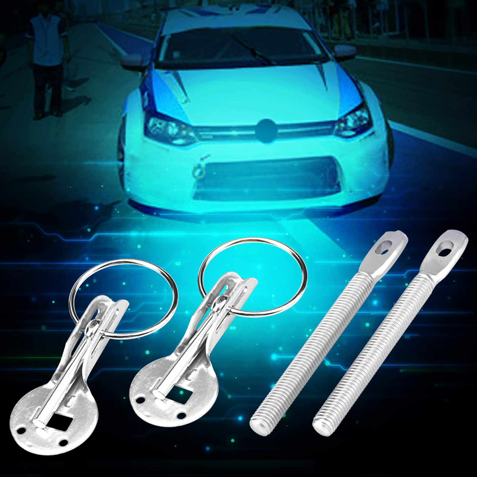 Kit de Cierre de Pasador de Capó, Cierre Capo Muelle Acero Inoxidable Universal Capó Capó Pasadores de Bloqueo de Pestillo Kit para Racing Sport Car (Plata)