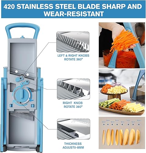 Miniatura 5 de Jinshome Versión mejorada Cortadora de mandolina para cocina y picadora de verduras segura 5 en 1 y cortador de mandolina ajustable. Hoja