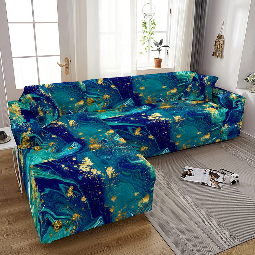 Housses de canapé d'angle en L motif marbre élastique 2 places 145-185cm