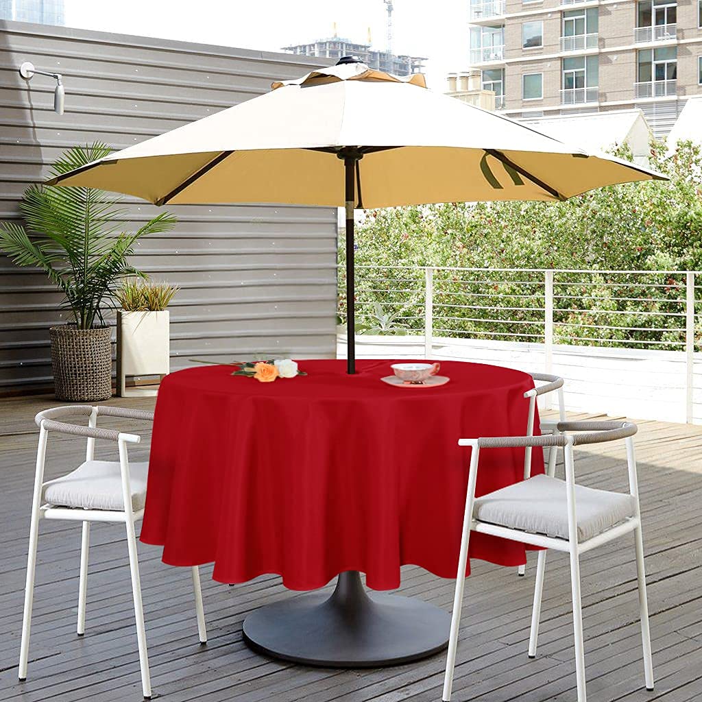 SARAFLORA Outdoor and Indoor Tablecloth -60x84 inch Red, Wrinkle Free Washable Waterproof Table Cloth with Umbrella Hole and Zipper Rectangle Table Cover for Spring/Summer/Patio/Picnic/BBQS/Party ()