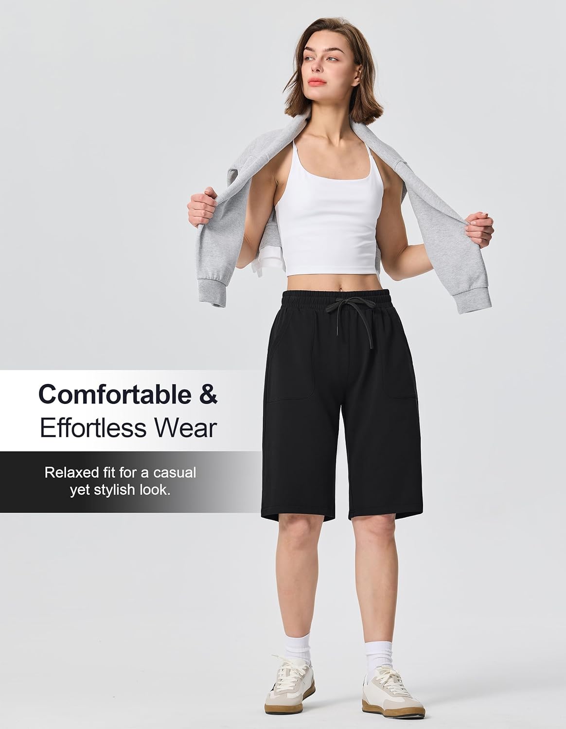 SPECIALMAGIC Cotton Sweat Shorts with Pockets for Women 10" Athletic Lounge Sports Workout Bermuda Knee Shorts - Image 7