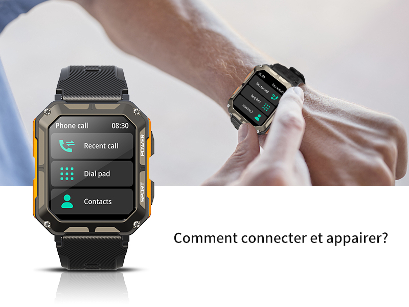 Montre Connectée Homme Militaire - Bluetooth, Appels, 1.53" HD, Étanche 3ATM - Sport, Santé, Lampe Torche - Orange