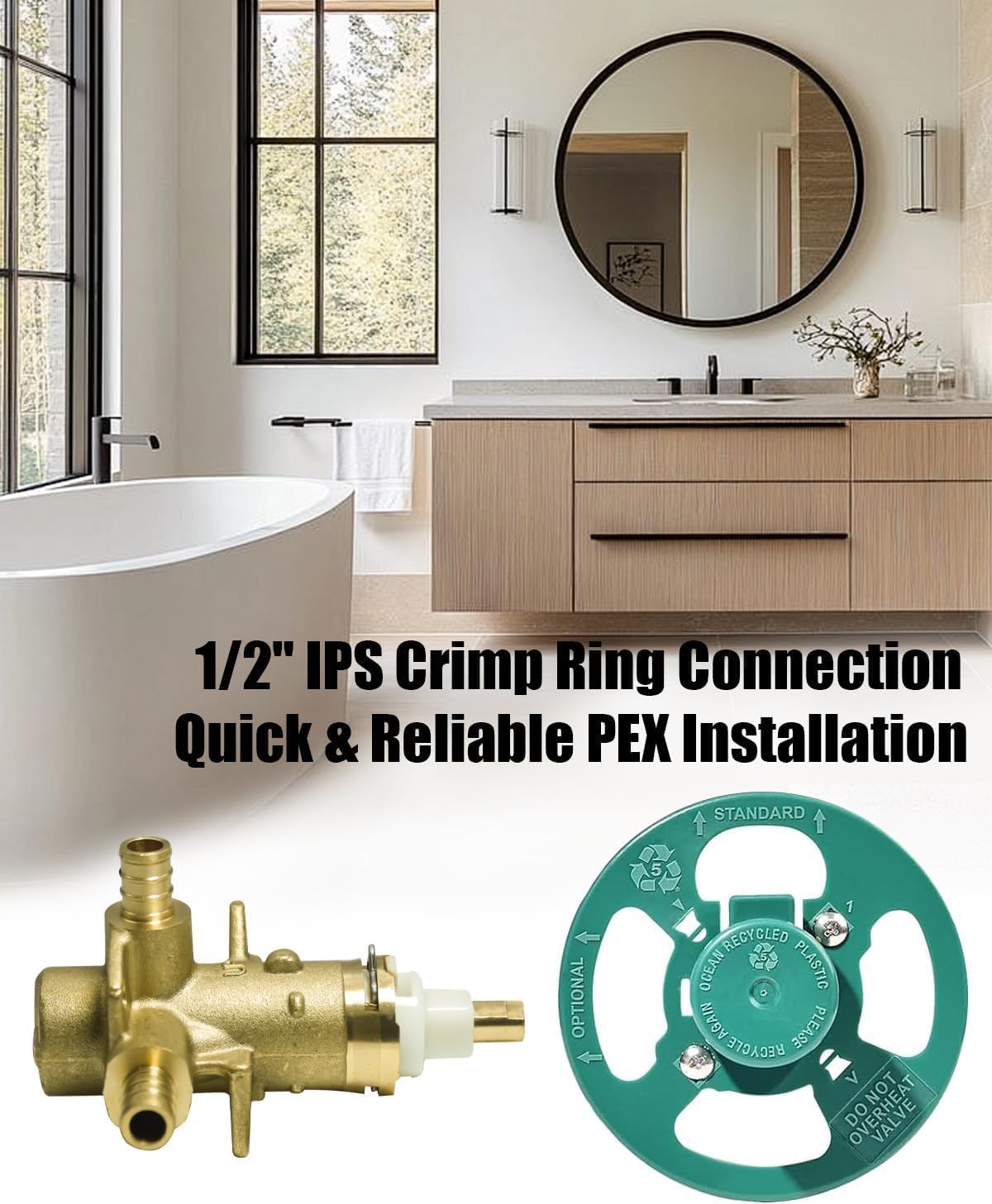 FP62325PF Pressure Brass Balancing Shower Shower Valve Fit for Moen M-PACT Universal Valve System Posi-Temp Tube Cycling Stops, 1/2-Inch IPS Crimp Ring PEX Connection