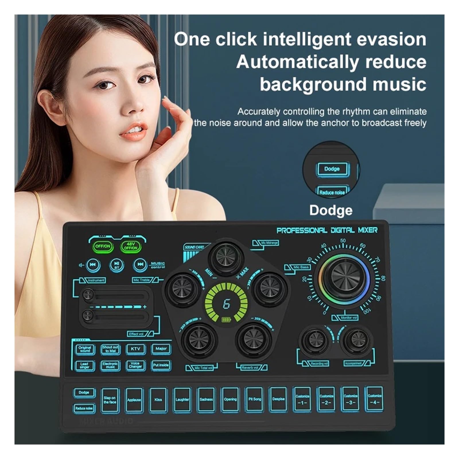 Mixer Audio 48V Con Commutatore Vocale, Mixer Podcast, Scheda Audio For Giochi Telefonici Karaoke Studio Podcast In Streaming Live