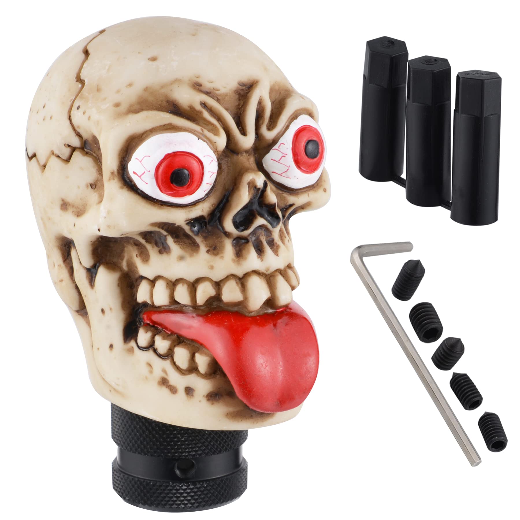 Padaodao Bone Color Skull Car Gear Stick Shifter Handle Big Tongue Skeleton Racing Shift Lever Grip Knob Automotive Fit Most Manual Automatic Transmission,