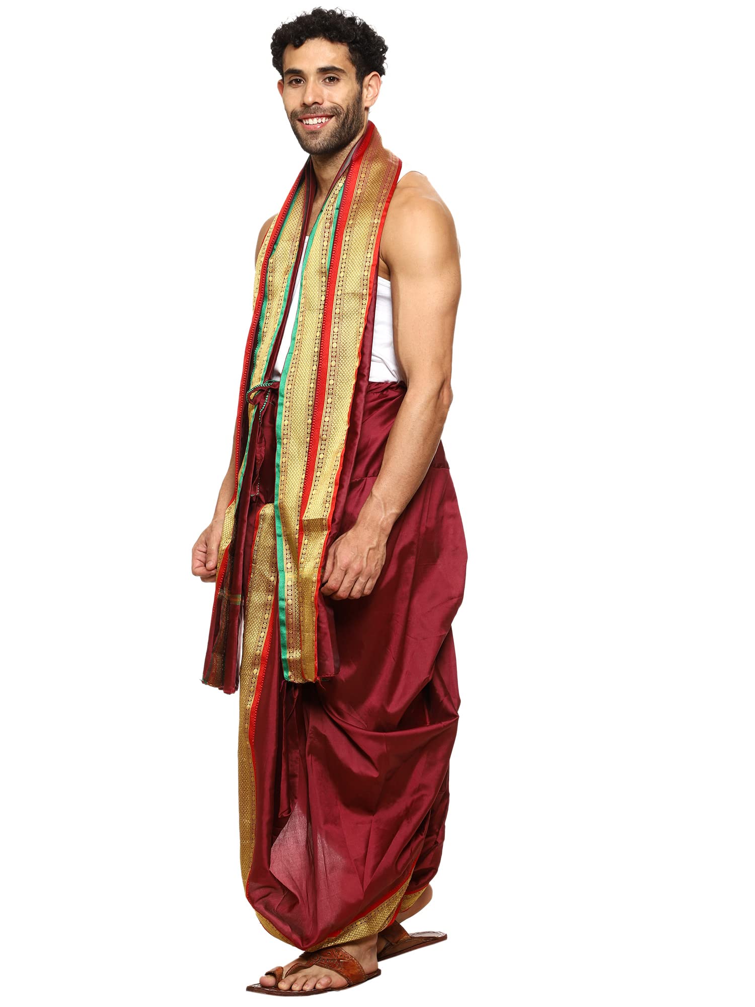 XL-XXL Big Size Readymade Ready to Wear Silk Dhoti for men with Gamcha Angwastra Set-image-43