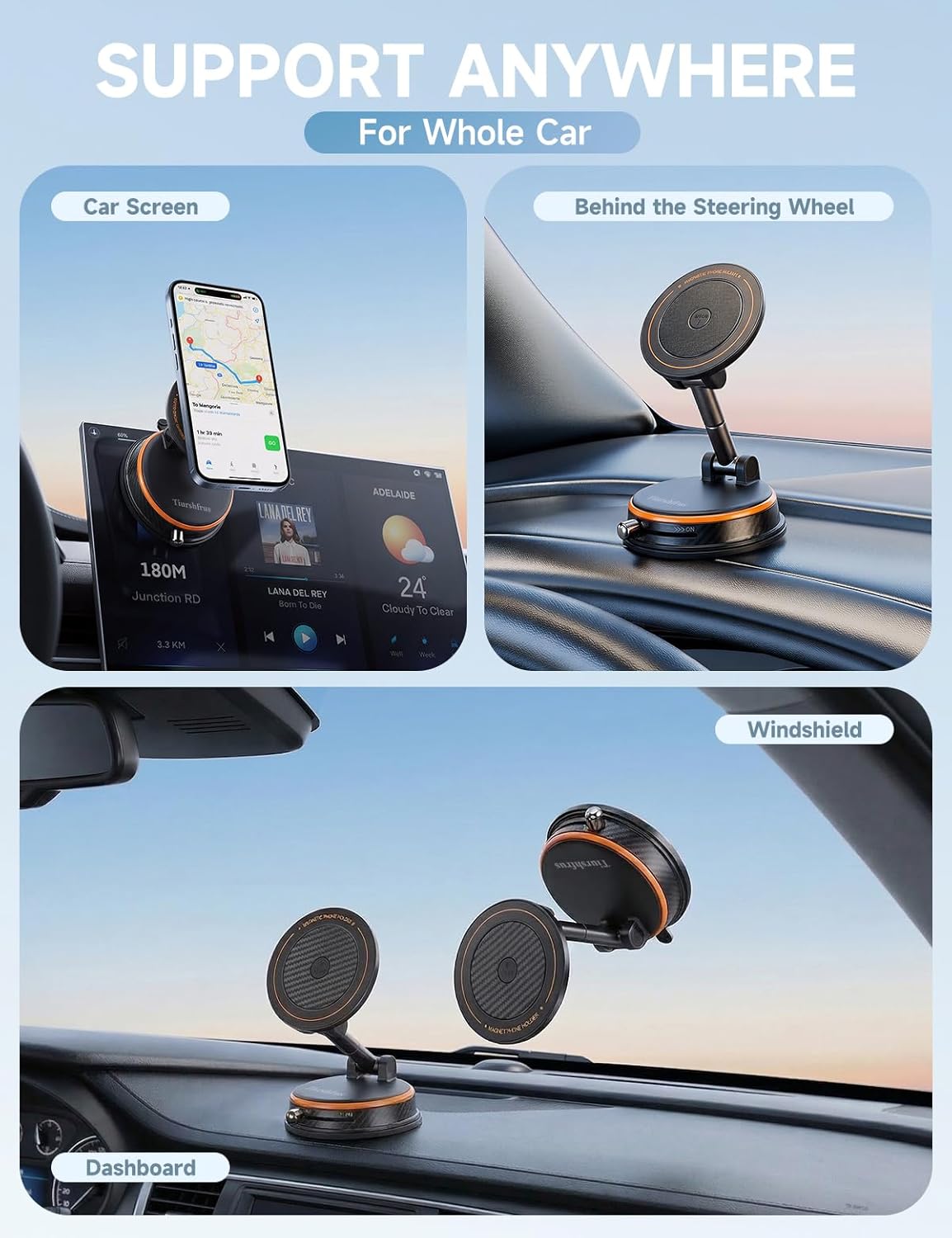 MagSafe Car Mount with Aroma Diffuser, 2-in-1 Magnetic Phone Holder for Car Dashboard, Strong Suction, 360° View, Compatible with iPhone 17/16/15/14/13/12 & All Phones (Orange)