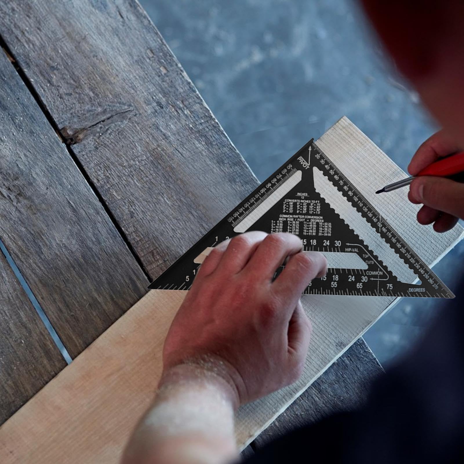 MRKU Squadra da Carpentiere con Righello Triangolare - Strumento in Alluminio per carpentieri e tetti - Misura metrica
