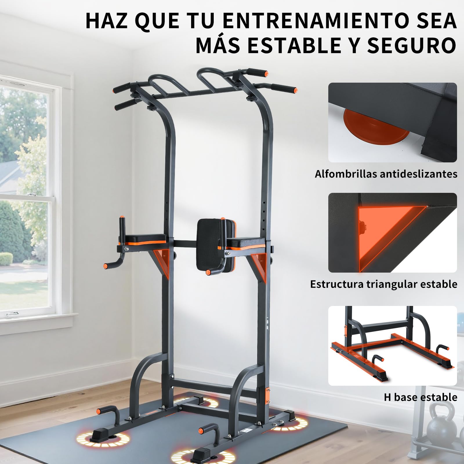 ISE Power Tower - Barra de tracción para silla romana de altura ajustable, multifunción, dips abdominales, estación de musculación para entrenamiento en casa, reposabrazos, fitness, 130 kg