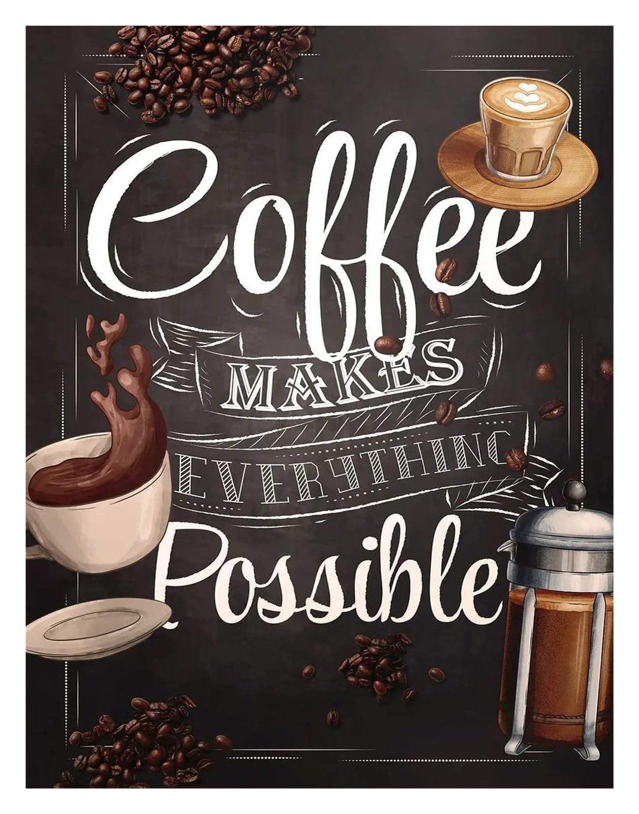 Xenite D Wall Art Canvas Prints Coffee Cup Poster Nordic Prints Bakery Pizza Chalkboards Canvas Painting Pictures For Cafe Store Home Kitchen Ecor(,30X40cm)