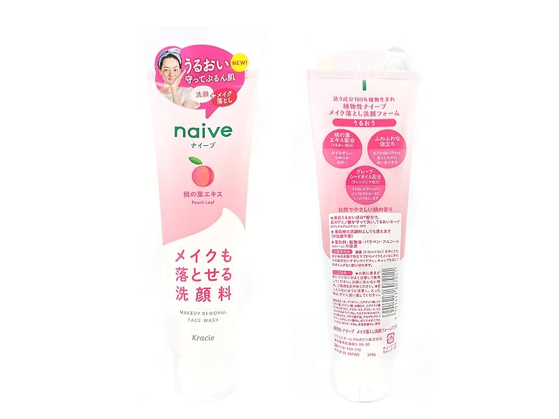 Espuma de limpeza facial e de maquiagem Naive Kracie com pêssego, 200 g