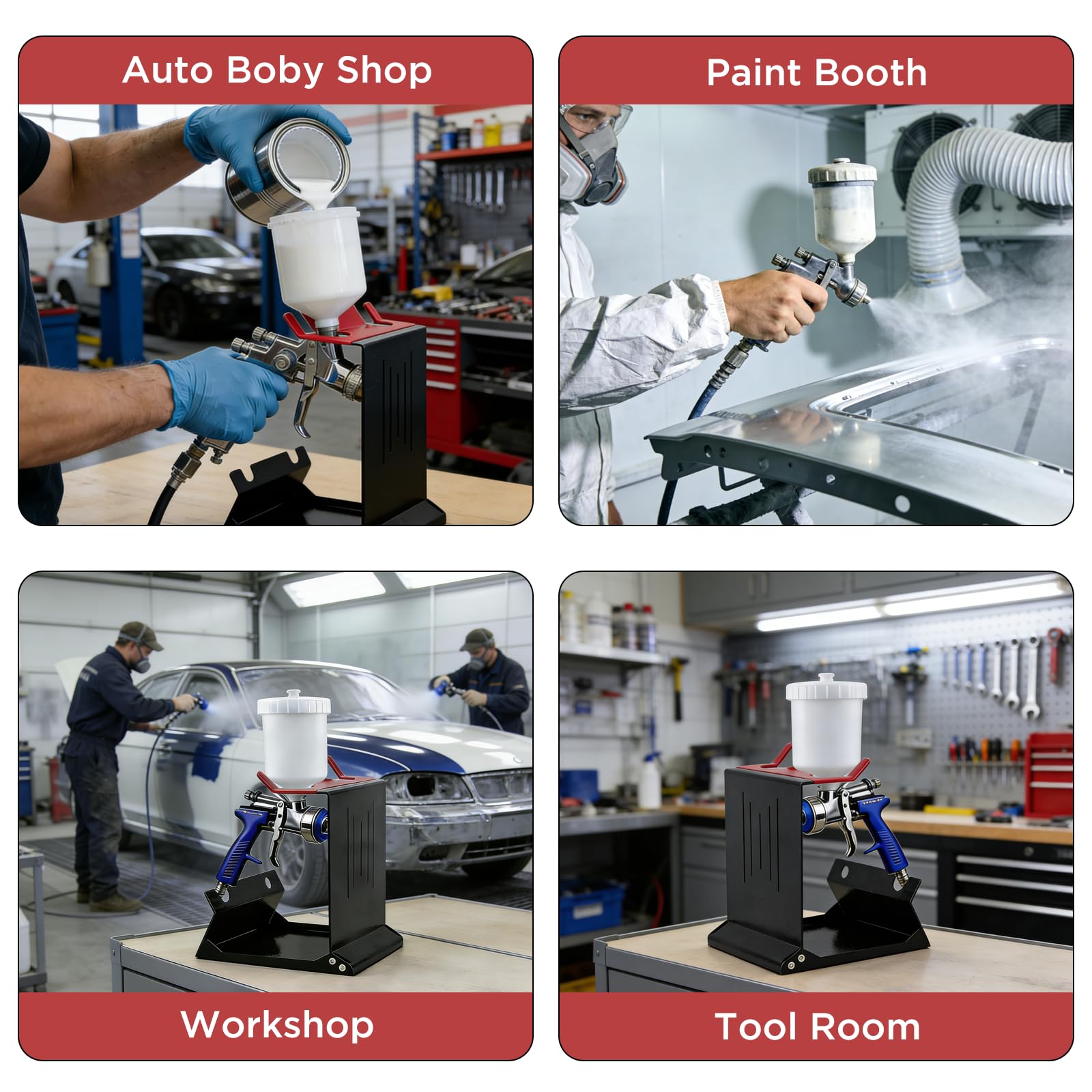 LUTIFIX Pistolas de pintura y accesorios, soporte para pistola de pintura en aerosol de alimentación por gravedad, soporte para pistola de pulverización de pintura para banco de trabajo/mesa/estación - 4