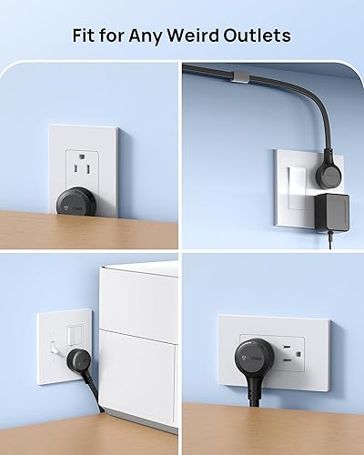 Miniatura 5 de TROND - Tira de alimentación con protector de sobretensiones, enchufe plano giratorio 360, 5 tomas ampliamente espaciadas con 2 USB C y 2 USB A,