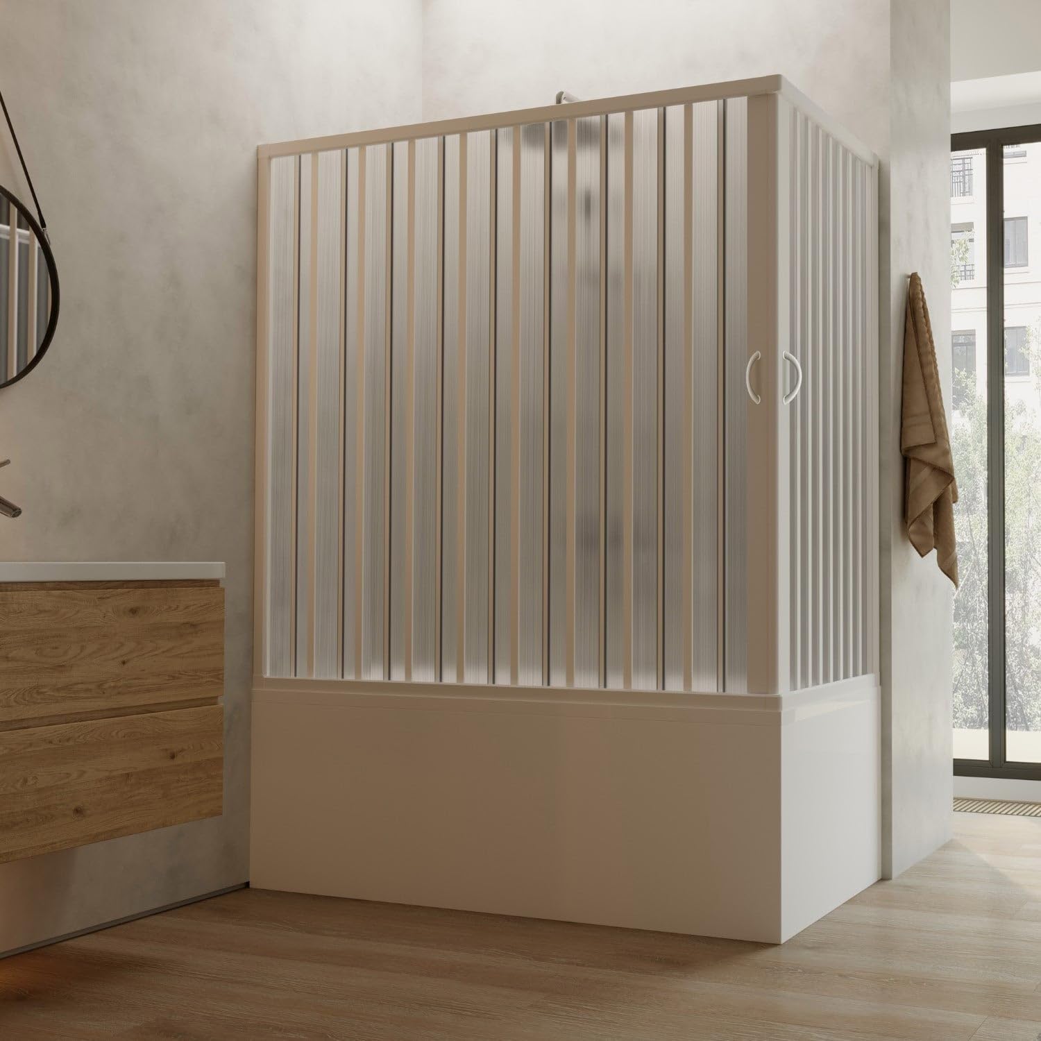 Box doccia sopravasca 70x150 in PVC h 150 a soffietto mod. Ortensia con apertura centrale