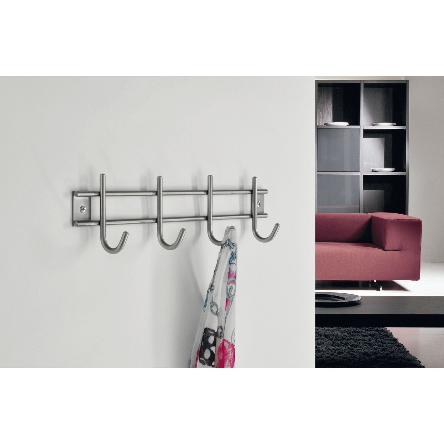 SIRO – Appendiabiti Satis con 5 ganci, larghezza 380 mm, in acciaio inox spazzolato, 2256 – 380 N1 V1E