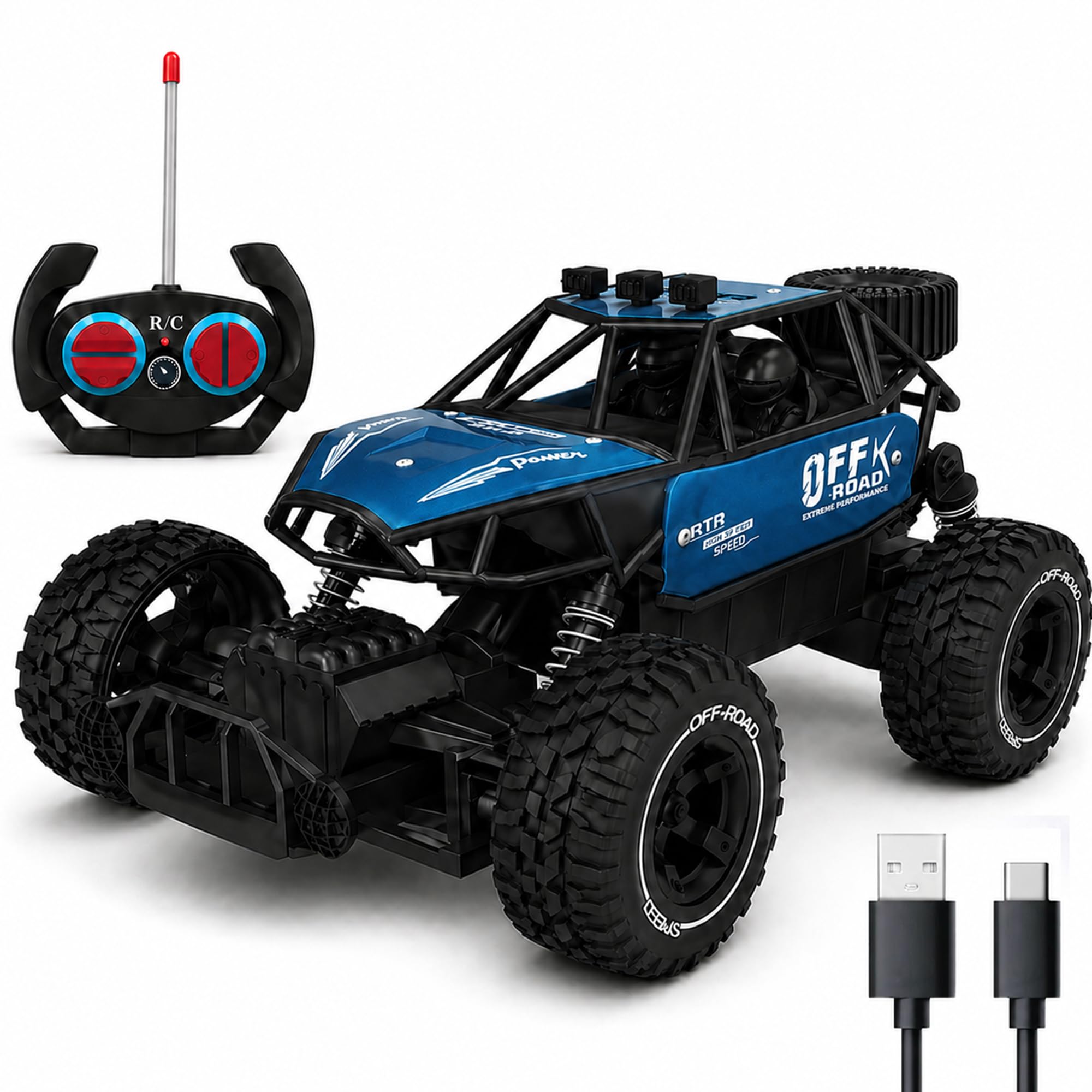 Zivvy Blue RC Car Rock Crawler Remote Control Car with LED Headlight, Rechargeable Battery High Speed Off Road RC Car, Monster Truck Toy Car for Kids & Boys 7-14 Years | Remote Control Car Toy Gift